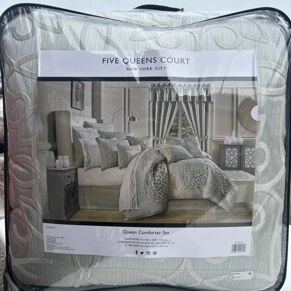 Five Queens Court Nouveau Spa Queen 4 Piece Comforter Set Geometric NEW